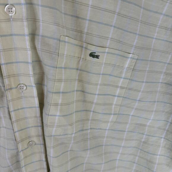 Lacoste Shirt Mens 45 Yellow Plaid Button Down Short Sleeve Alligator Logo - Picture 2 of 11